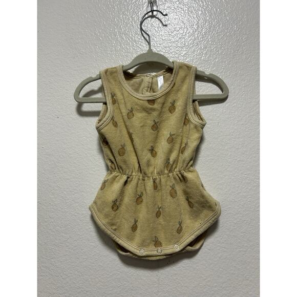 RYLEE & Cru Little GIRLS' Beige LEMONS CINCH PLAYSUIT Terry Cloth Size 0-3 Mos - Picture 1 of 4